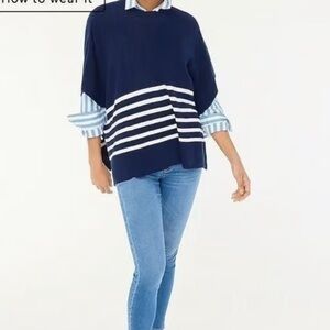 J.Crew Navy Blue Stripe Knit Poncho | One Size